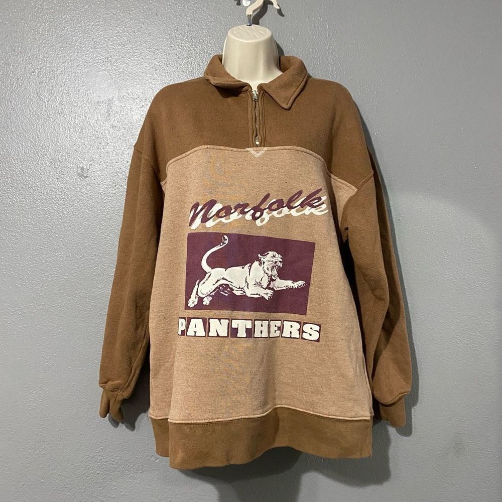 RE/DONE Norfolk Panthers Caramel Brown Upcycled Oversized Half Zip Sweatshirt XS